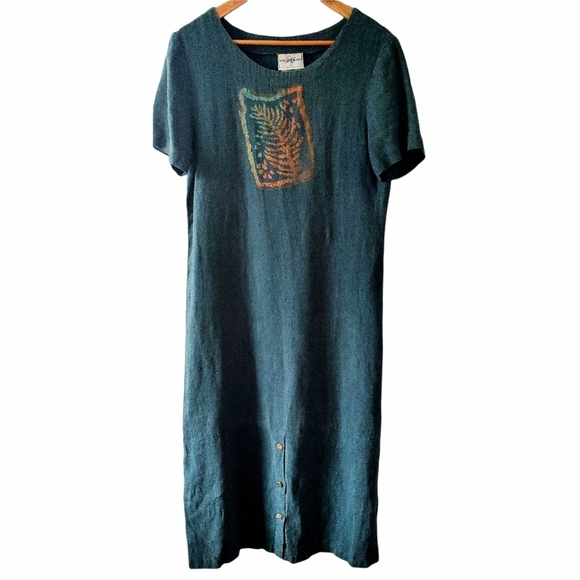 Studio Ease Dresses & Skirts - Studio Ease Vintage Linen Maxi Dress With Fall Leaf Stamp Lagon Look